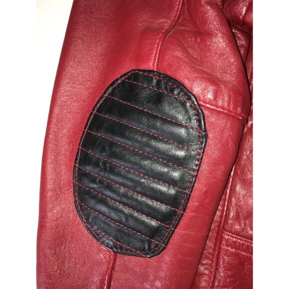 VTG 70’S WOMEN'S BOMBER LEATHER JACKET RED/BLACK ARM PATCHES BY BAINTON SZ 10 - Picture 3 of 6